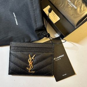 YSL CASSANDRE MATELASSÉ CARD CASE IN GRAIN DE POUDRE EMBOSSED LEATHER
